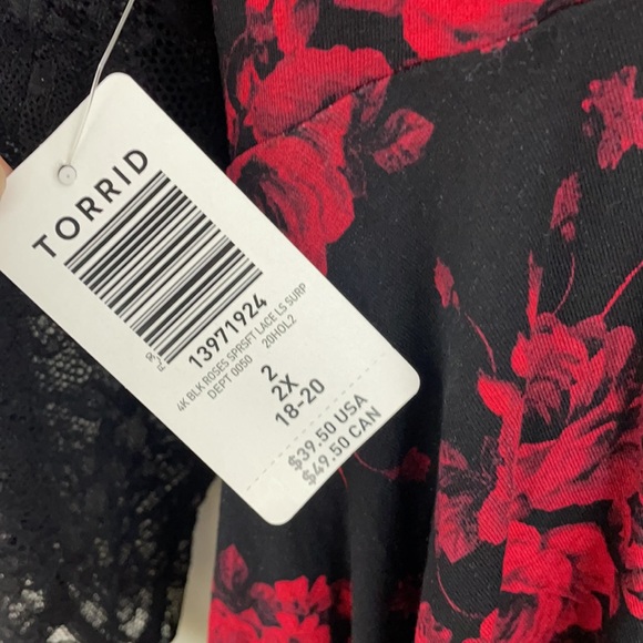 Torrid Super Soft Black Roses Lace Surplice Midi Top - Picture 13 of 15